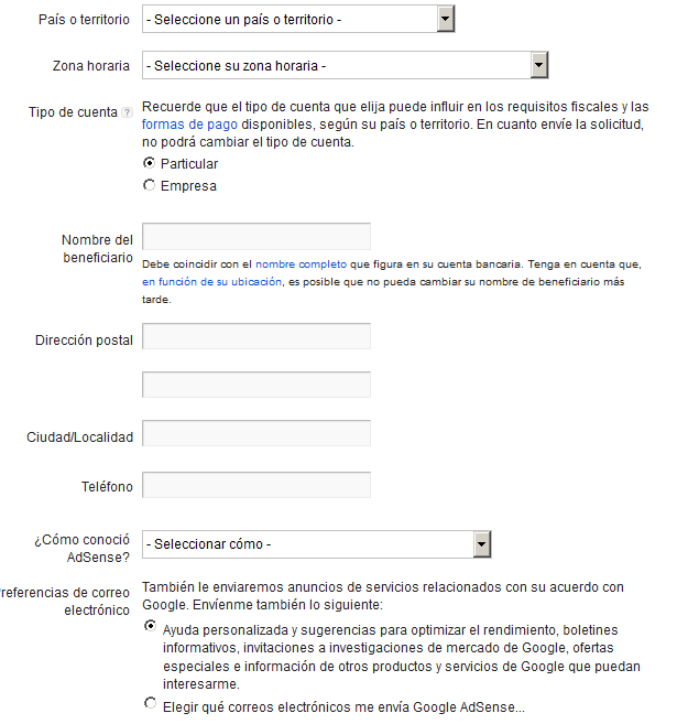 Informacion contacto Google Adsense