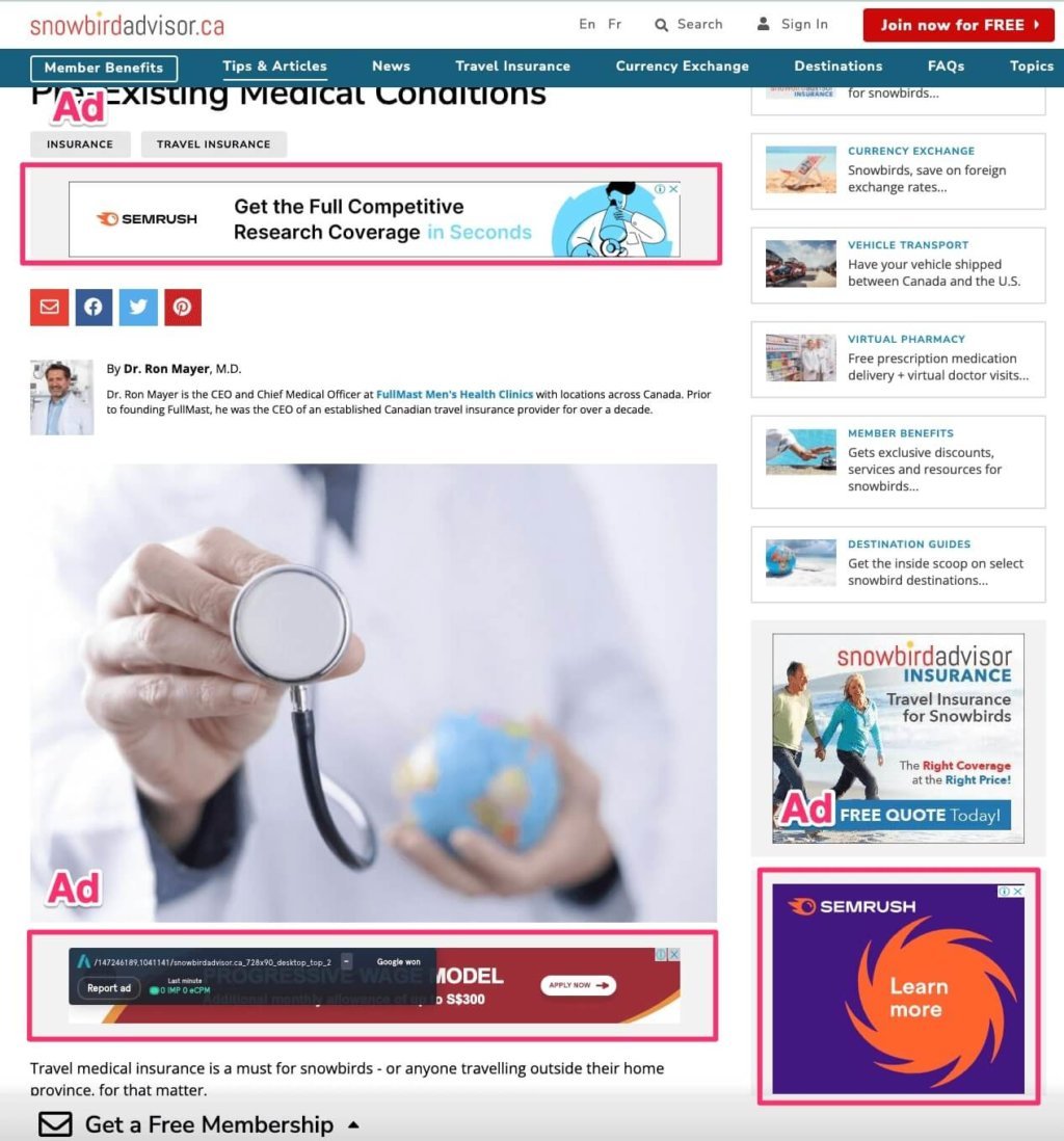 Separación anuncios y contenido