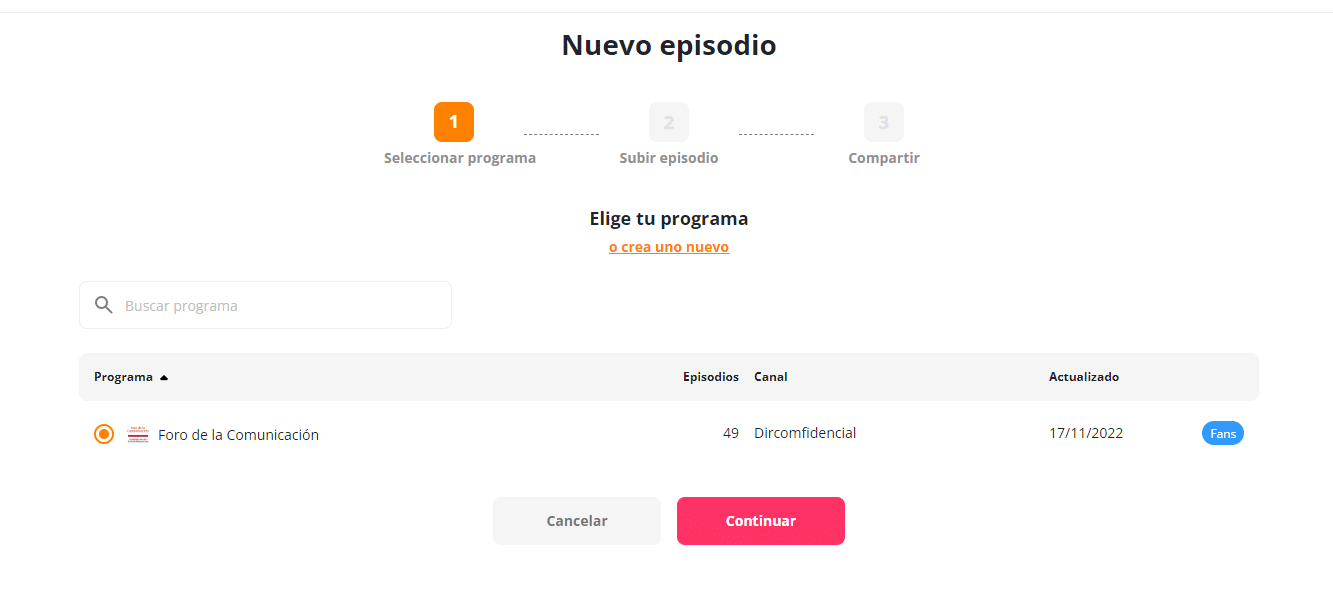 Seleccionar programa iVoox