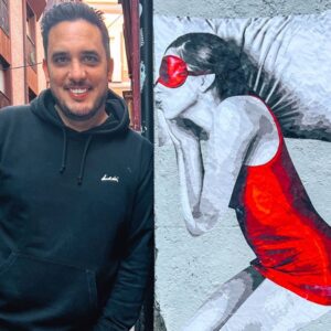 Pikolin reivindica el beso de buenas noches con un grafiti en el corazón de Madrid